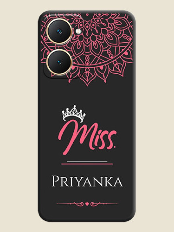 Custom Mrs Name with Floral Design On Space Black Custom Soft Matte Mobile Back Cover - Vivo Y18