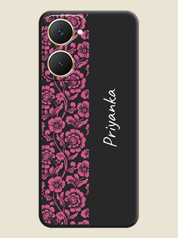 Custom Pink Floral Pattern Design With Custom Text On Space Black Custom Soft Matte Mobile Back Cover - Vivo Y18