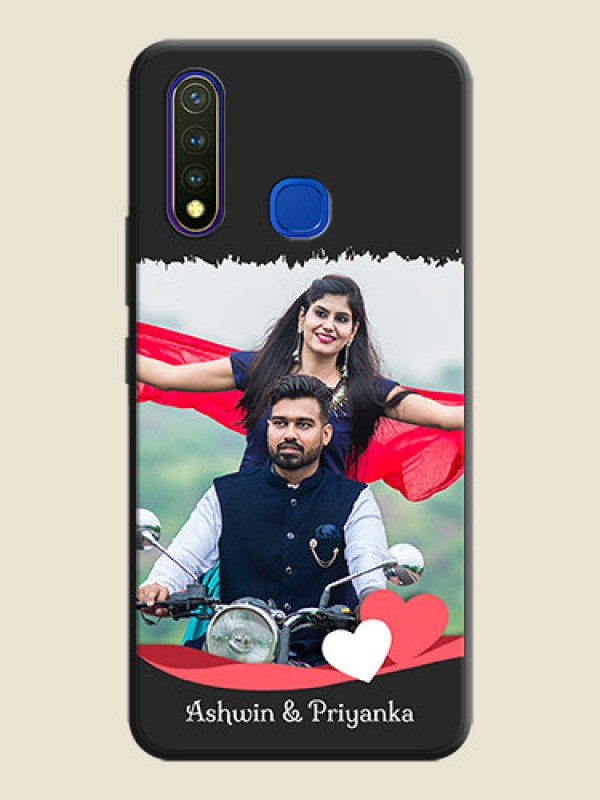 Custom Pink Color Love Shaped Ribbon Design with Text on Space Black Custom Soft Matte Phone Back Cover - Vivo Y19