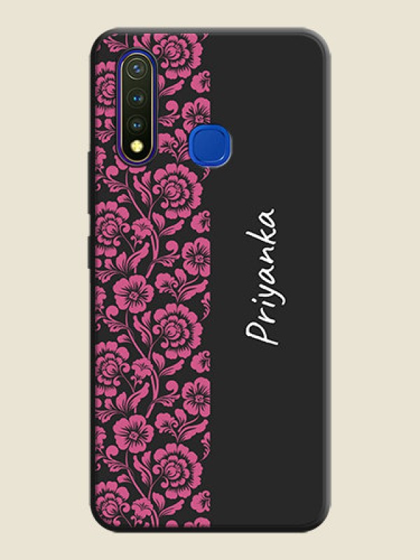 Custom Pink Floral Pattern Design With Custom Text On Space Black Personalized Soft Matte Phone Covers -Vivo Y19