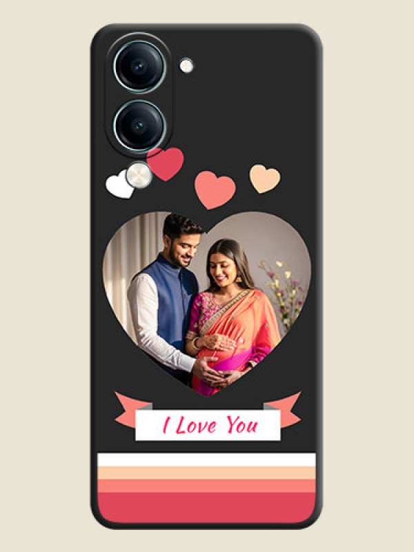Custom Love Shaped Photo with Colorful Stripes On Space Black Custom Soft Matte Mobile Back Cover - Vivo Y19e