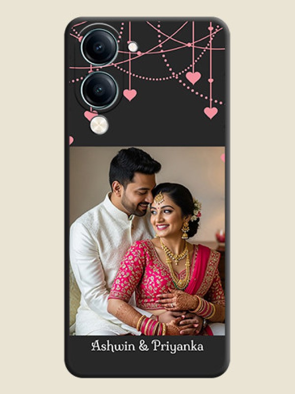 Custom Pink Love Hangings with Text On Space Black Custom Soft Matte Mobile Back Cover - Vivo Y19s