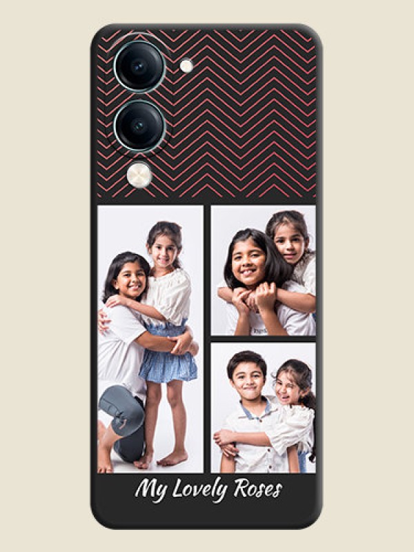 Custom Wave Pattern with 3 Image Holder On Space Black Custom Soft Matte Mobile Back Cover - Vivo Y19s