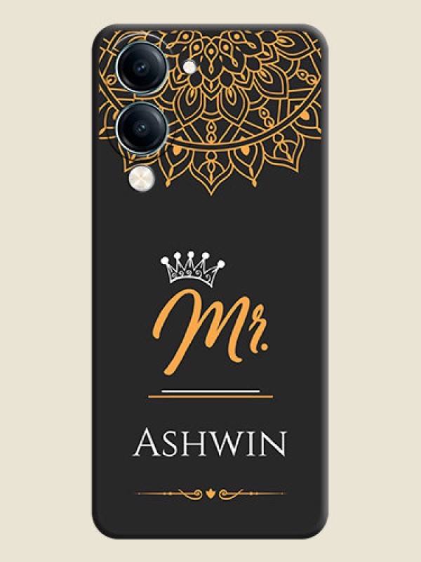 Custom Mr Name with Floral Design On Space Black Custom Soft Matte Mobile Back Cover - Vivo Y19s