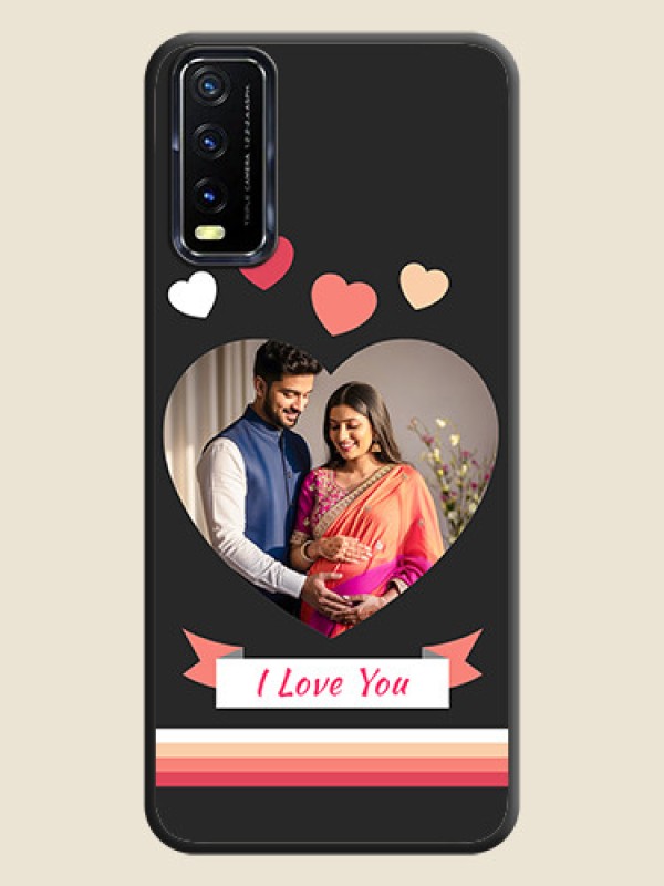Custom Love Shaped Photo with Colorful Stripes on Personalised Space Black Soft Matte Cases - Vivo Y20