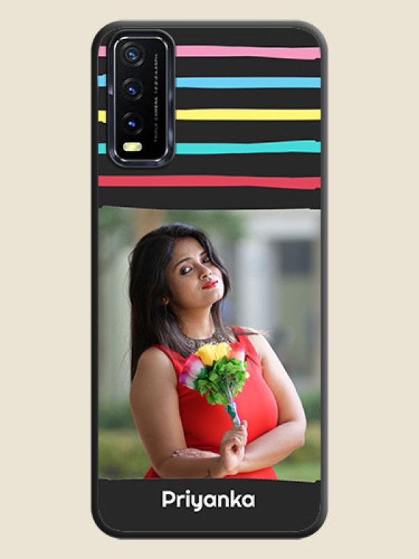 Custom Multicolor Lines with Image on Space Black Personalized Soft Matte Phone Covers - Vivo Y20