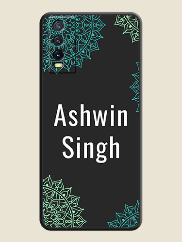 Custom Your Name with Floral Design on Space Black Custom Soft Matte Back Cover - Vivo Y20