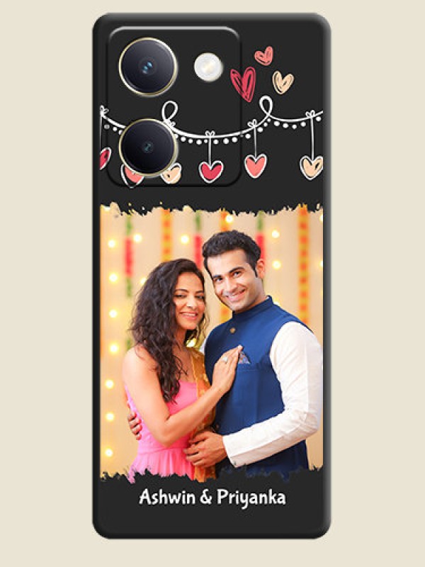 Custom Pink Love Hangings with Name On Space Black Custom Soft Matte Mobile Back Cover - Vivo Y200 Pro 5G