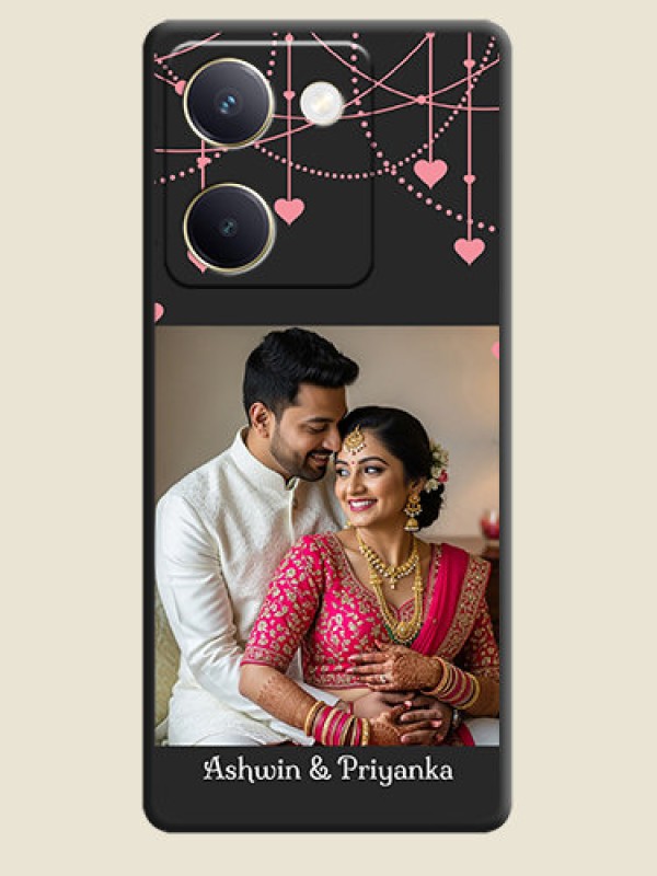 Custom Pink Love Hangings with Text On Space Black Custom Soft Matte Mobile Back Cover - Vivo Y200 Pro 5G