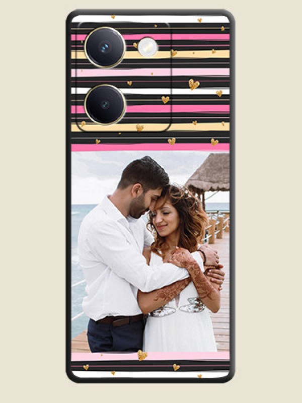 Custom Multicolor Lines and Golden Love Symbols Design on Photo On Space Black Custom Soft Matte Mobile Back Cover - Vivo Y200 Pro 5G