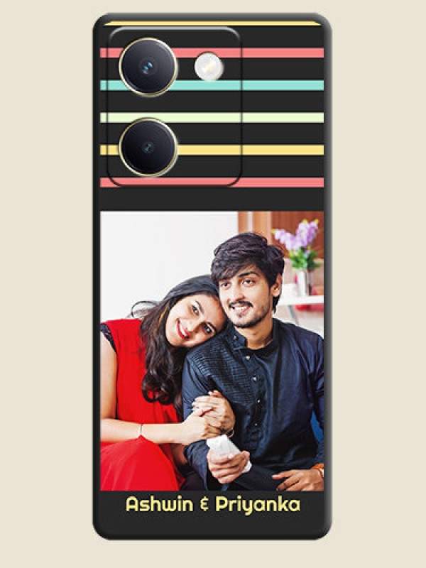 Custom Color Stripes with Photo and Text on Photo  On Space Black Custom Soft Matte Mobile Back Cover - Vivo Y200 Pro 5G