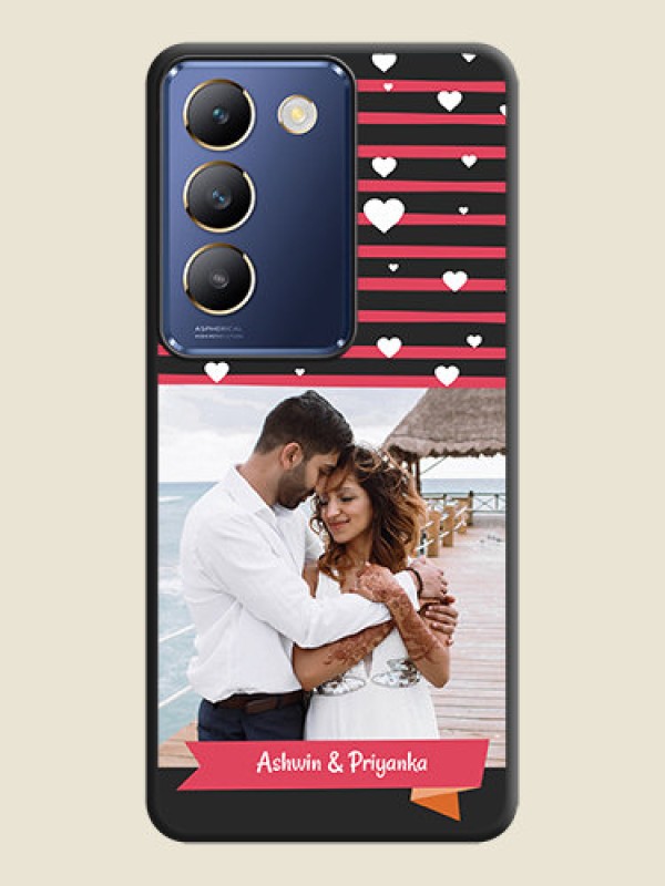 Custom White Color Love Symbols with Pink Lines Pattern on Space Black Custom Soft Matte Phone Cases - Vivo Y200E 5G