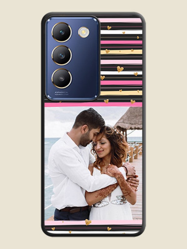 Custom Multicolor Lines and Golden Love Symbols Design - Photo on Space Black Soft Matte Mobile Cover - Vivo Y200E 5G
