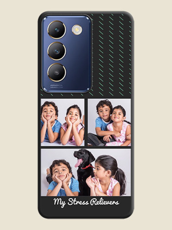 Custom Cross Dotted Pattern with 2 Image Holder on Personalised Space Black Soft Matte Cases - Vivo Y200E 5G