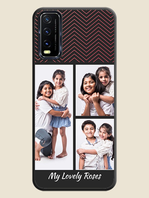 Custom Wave Pattern with 3 Image Holder on Space Black Custom Soft Matte Back Cover - Vivo Y20A