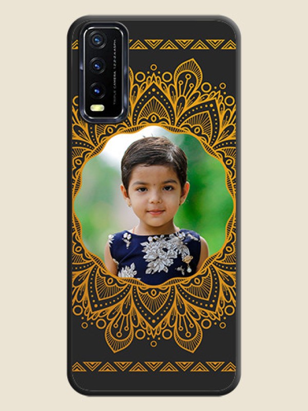 Custom Round Image with Floral Design on Photo on Space Black Soft Matte Mobile Cover - Vivo Y20A