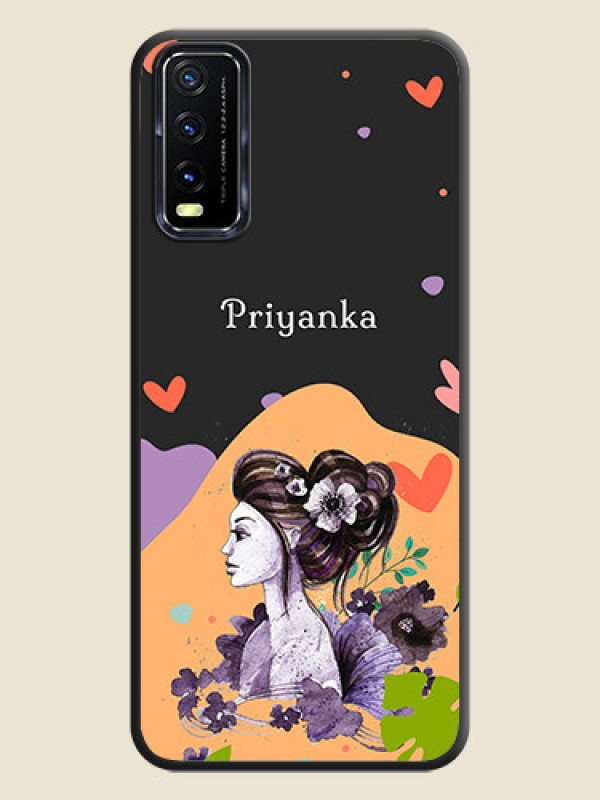 Custom Namecase For Her With Fancy Lady Image On Space Black Personalized Soft Matte Phone Covers -Vivo Y20A