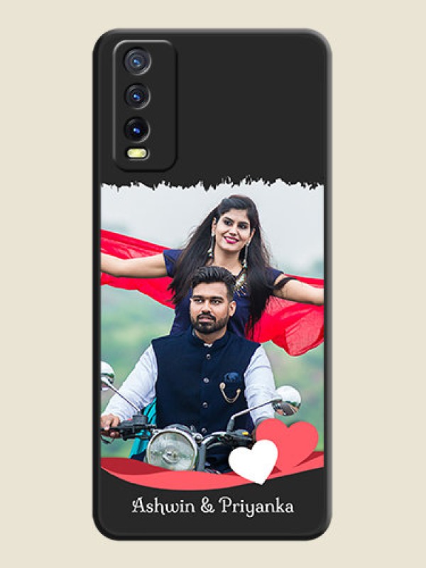 Custom Pin Color Love Shaped Ribbon Design with Text on Space Black Custom Soft Matte Phone Back Cover - Vivo Y20G