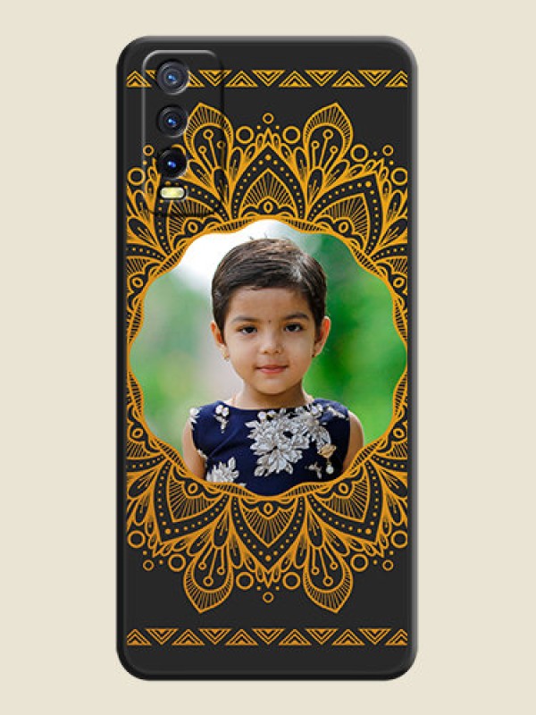 Custom Round Image with Floral Design on Photo on Space Black Soft Matte Mobile Cover - Vivo Y20G