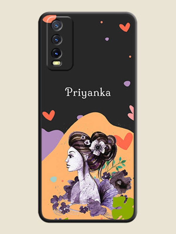 Custom Namecase For Her With Fancy Lady Image On Space Black Personalized Soft Matte Phone Covers -Vivo Y20G