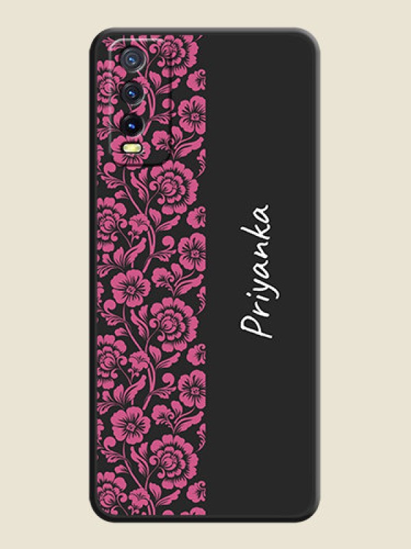 Custom Pink Floral Pattern Design With Custom Text On Space Black Personalized Soft Matte Phone Covers -Vivo Y20G