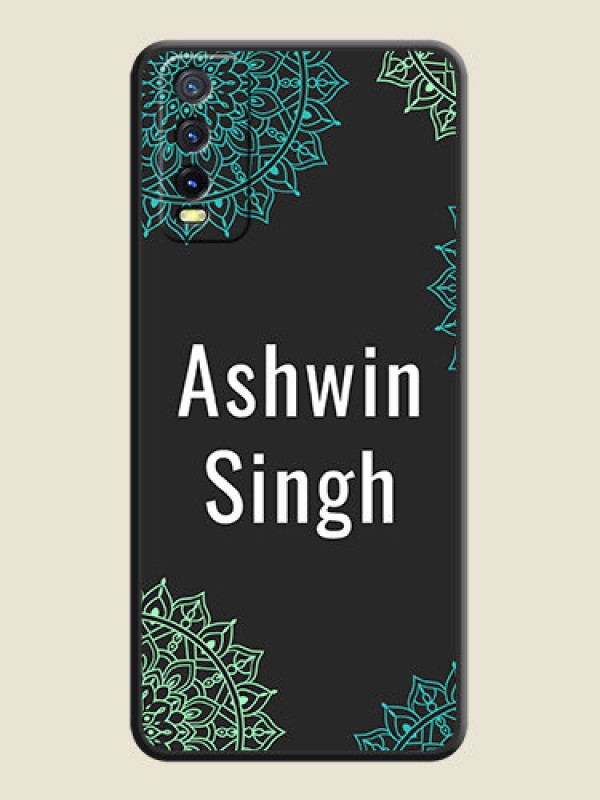 Custom Your Name with Floral Design on Space Black Custom Soft Matte Back Cover - Vivo Y20i