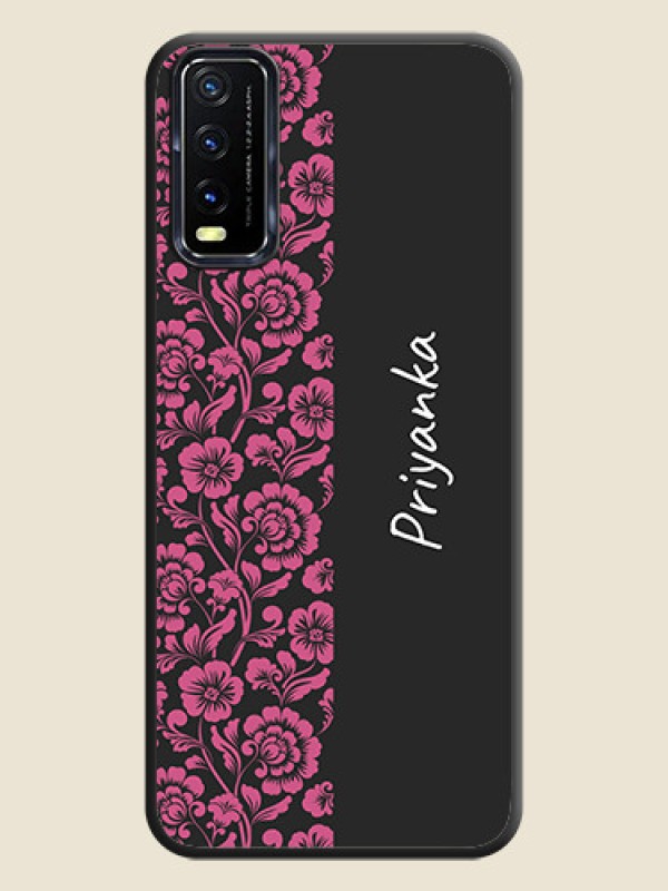 Custom Pink Floral Pattern Design With Custom Text On Space Black Personalized Soft Matte Phone Covers -Vivo Y20T