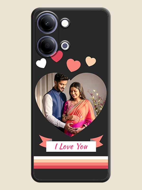 Custom Love Shaped Photo with Colorful Stripes On Space Black Custom Soft Matte Mobile Back Cover - Vivo Y21 5G