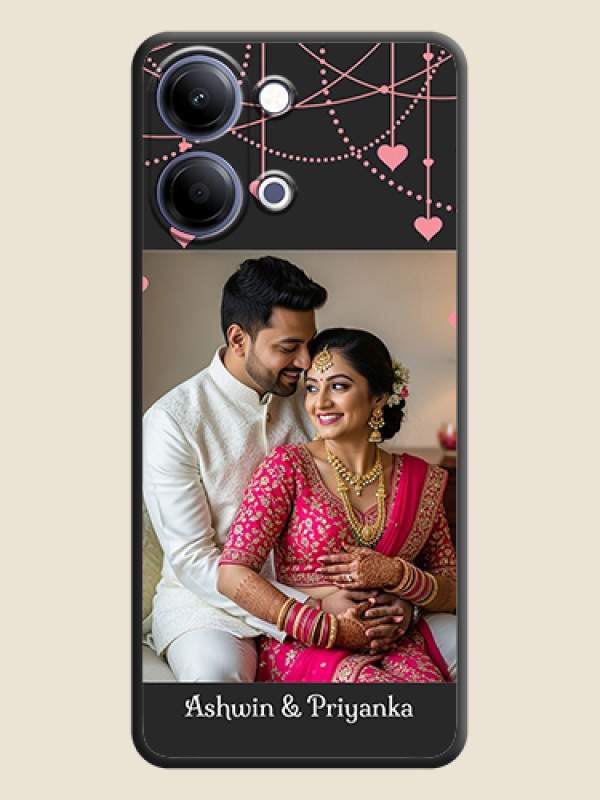 Custom Pink Love Hangings with Text On Space Black Custom Soft Matte Mobile Back Cover - Vivo Y21 5G
