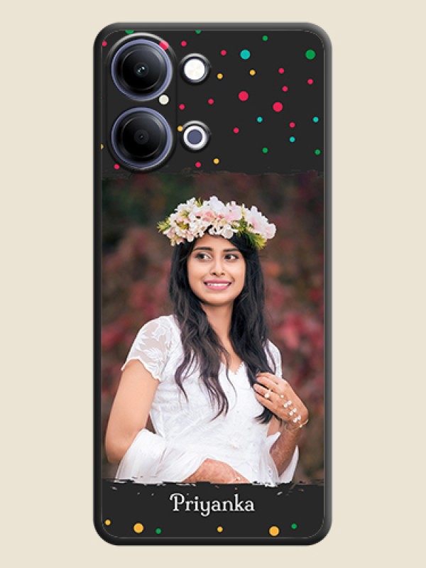 Custom Multicolor Dotted Pattern with Text On Space Black Custom Soft Matte Mobile Back Cover - Vivo Y21 5G