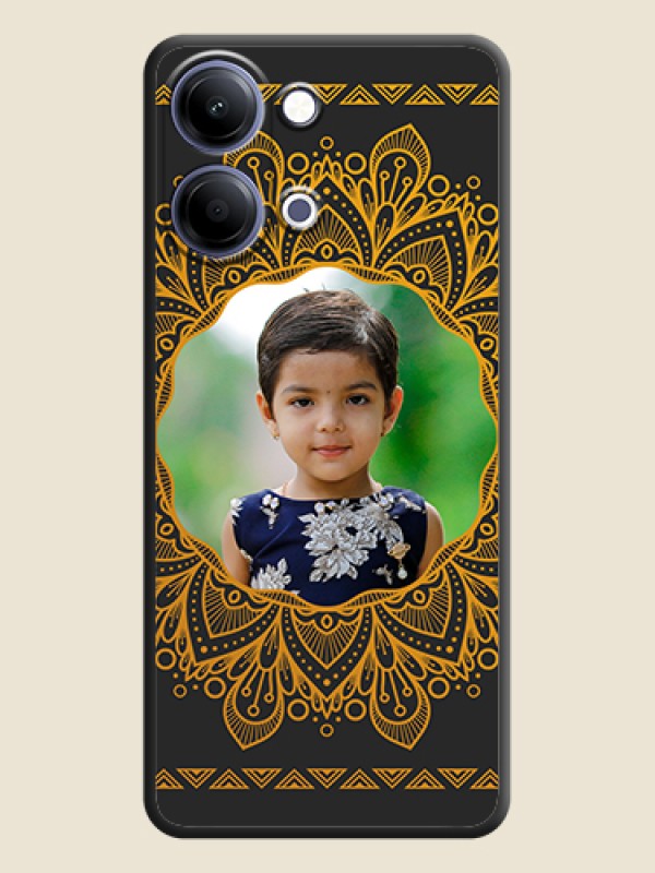 Custom Round Image with Floral Design On Space Black Custom Soft Matte Mobile Back Cover - Vivo Y21 5G
