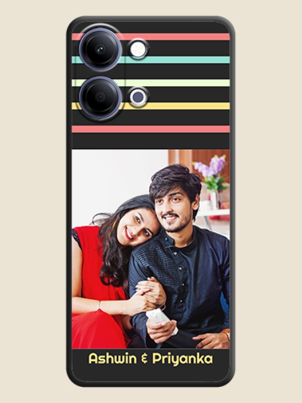 Custom Color Stripes with Photo and Text on Photo On Space Black Custom Soft Matte Mobile Back Cover - Vivo Y21 5G