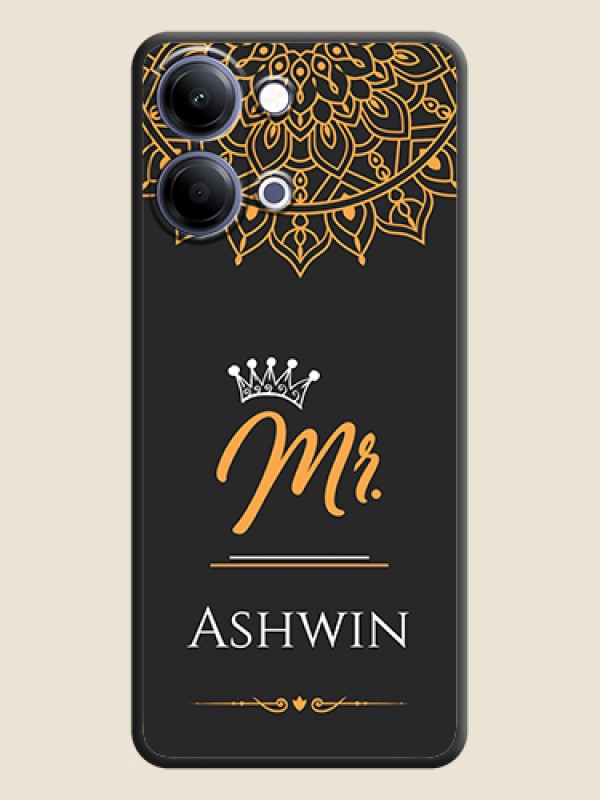 Custom Mr Name with Floral Design On Space Black Custom Soft Matte Mobile Back Cover - Vivo Y21 5G