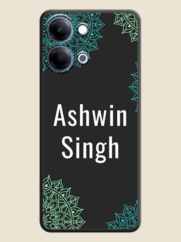 Custom Your Name with Floral Design On Space Black Custom Soft Matte Mobile Back Cover - Vivo Y21 5G