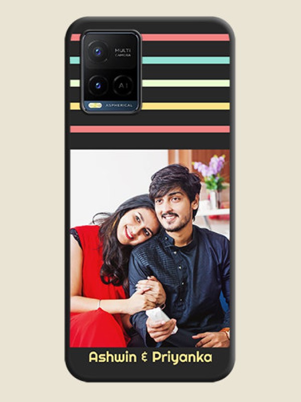Custom Color Stripes with Photo and Text on Photo on Space Black Soft Matte Mobile Case - Vivo Y21