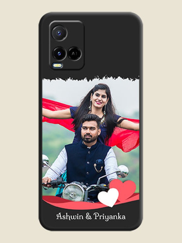 Custom Pin Color Love Shaped Ribbon Design with Text on Space Black Custom Soft Matte Phone Back Cover - Vivo Y21A