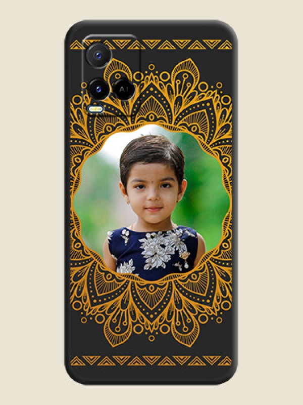 Custom Round Image with Floral Design on Photo on Space Black Soft Matte Mobile Cover - Vivo Y21A