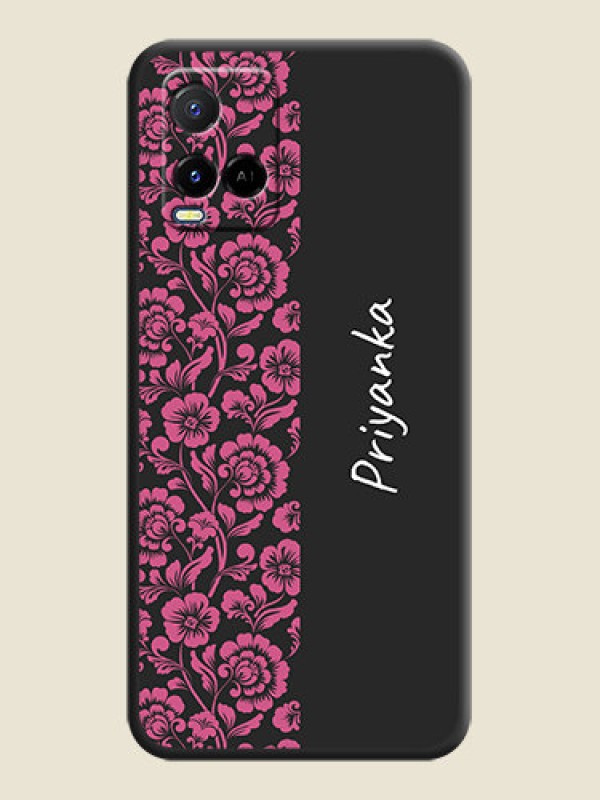 Custom Pink Floral Pattern Design With Custom Text On Space Black Personalized Soft Matte Phone Covers -Vivo Y21A