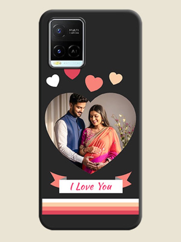 Custom Love Shaped Photo with Colorful Stripes on Personalised Space Black Soft Matte Cases - Vivo Y21e