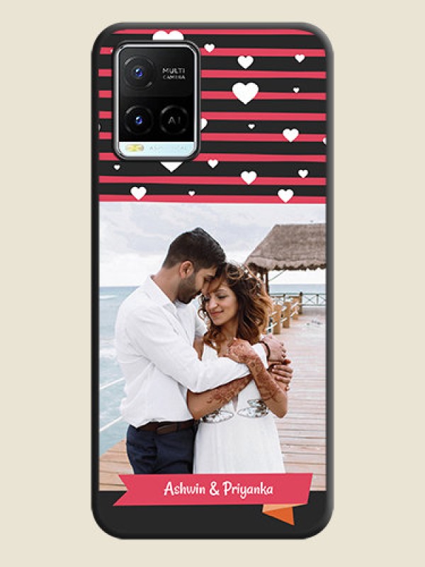 Custom White Color Love Symbols with Pink Lines Pattern on Space Black Custom Soft Matte Phone Cases - Vivo Y21e