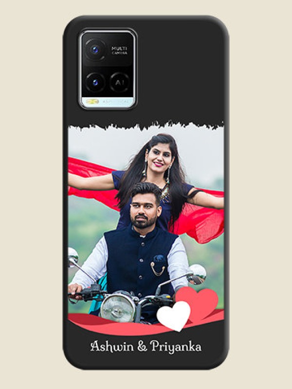 Custom Pin Color Love Shaped Ribbon Design with Text on Space Black Custom Soft Matte Phone Back Cover - Vivo Y21e