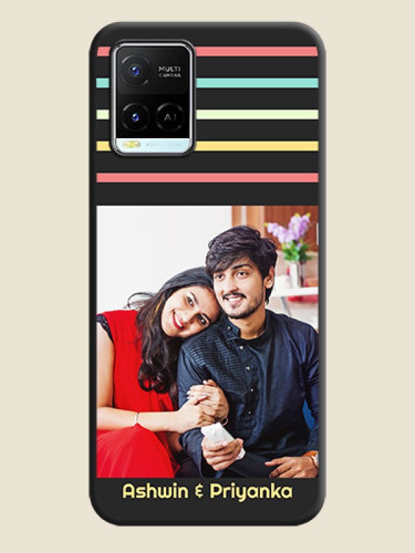Custom Color Stripes with Photo and Text on Photo on Space Black Soft Matte Mobile Case - Vivo Y21e