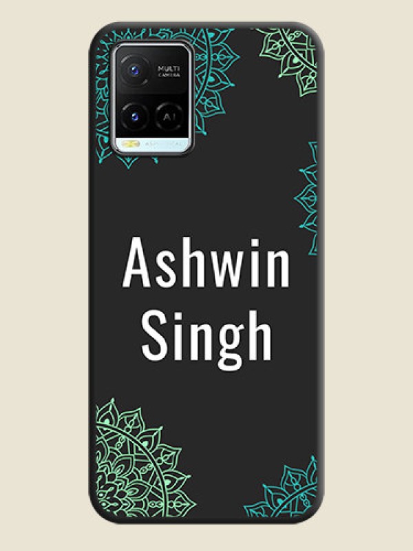 Custom Your Name with Floral Design on Space Black Custom Soft Matte Back Cover - Vivo Y21e