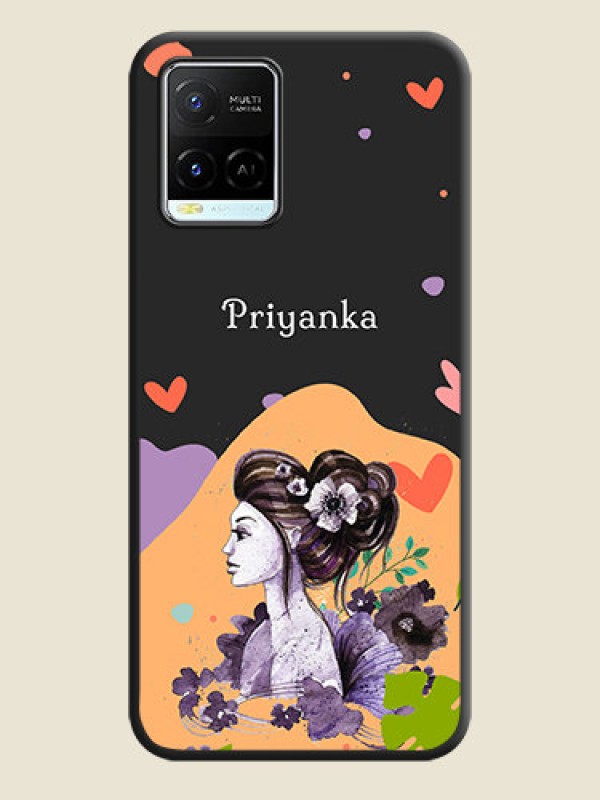 Custom Namecase For Her With Fancy Lady Image On Space Black Personalized Soft Matte Phone Covers -Vivo Y21E