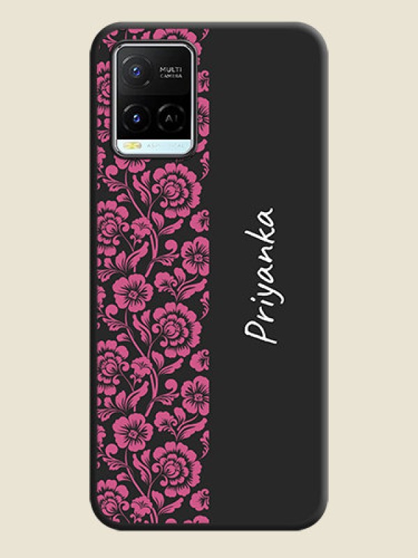 Custom Pink Floral Pattern Design With Custom Text On Space Black Personalized Soft Matte Phone Covers -Vivo Y21E