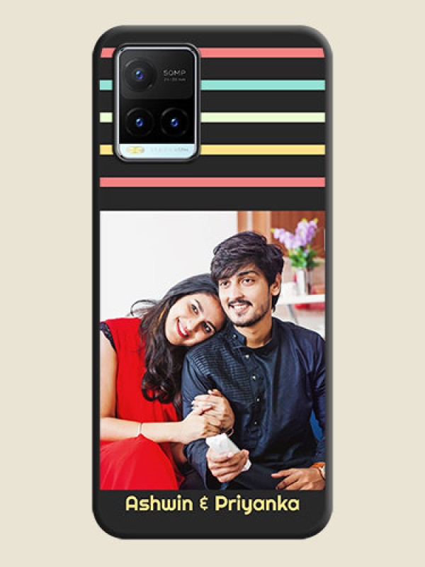 Custom Color Stripes with Photo and Text on Photo on Space Black Soft Matte Mobile Case - Vivo Y21T