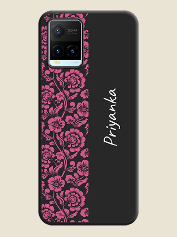 Custom Pink Floral Pattern Design With Custom Text On Space Black Personalized Soft Matte Phone Covers -Vivo Y21T
