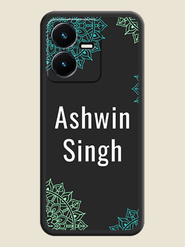 Custom Your Name with Floral Design on Space Black Custom Soft Matte Back Cover - Vivo Y22