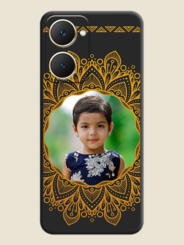 Custom Round Image with Floral Design On Space Black Custom Soft Matte Mobile Back Cover - Vivo Y28e 5G