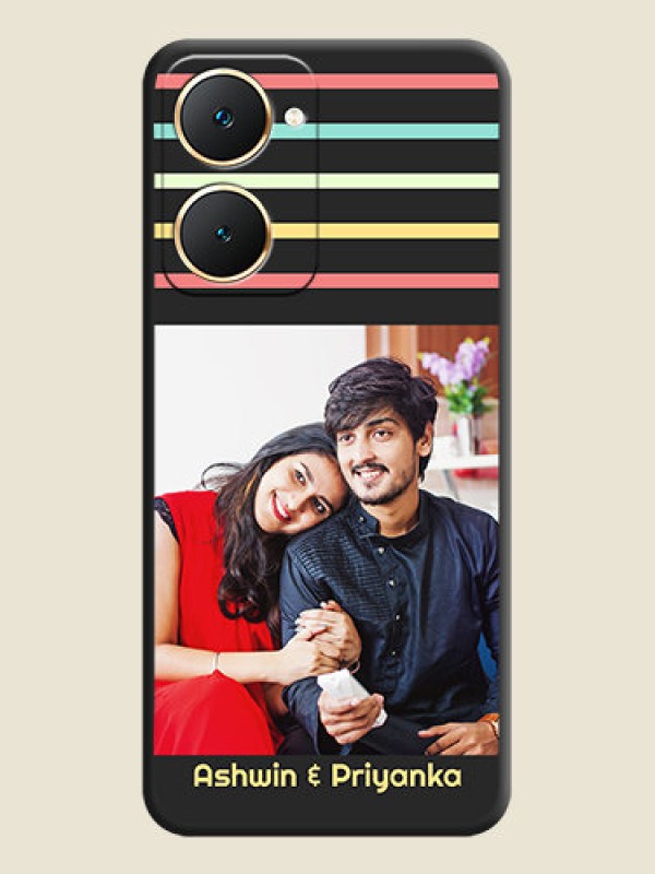 Custom Color Stripes with Photo and Text on Photo On Space Black Custom Soft Matte Mobile Back Cover - Vivo Y28e 5G